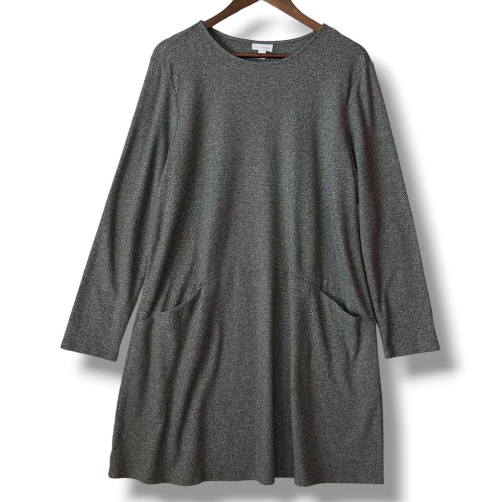Pure J. Jill Tunic Dress L Gray 100% Cotton Long Sleeve Knit Pockets Casual Cozy